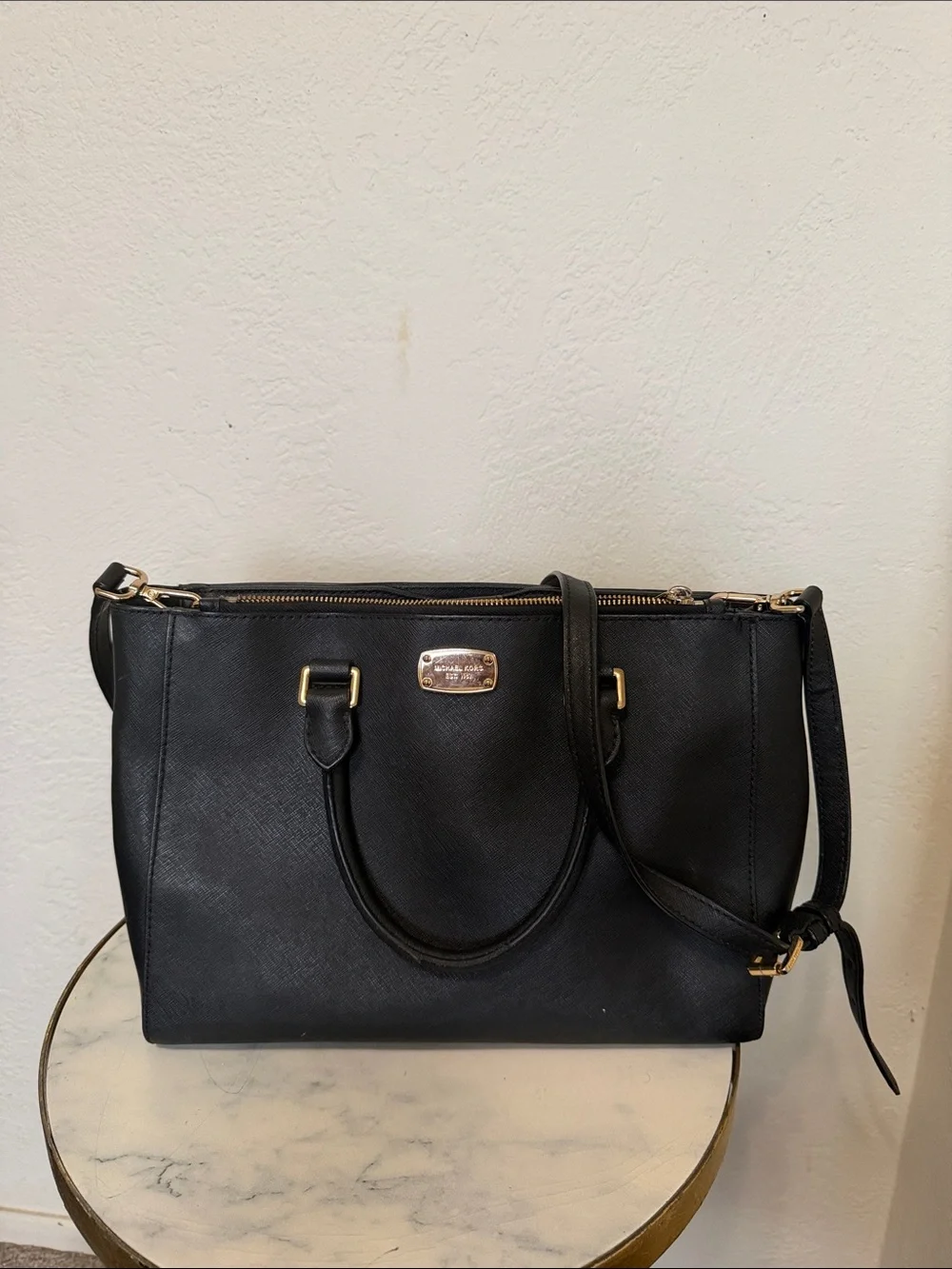 Michael Kors Black Saffiano Satchel with Gold Hardware
